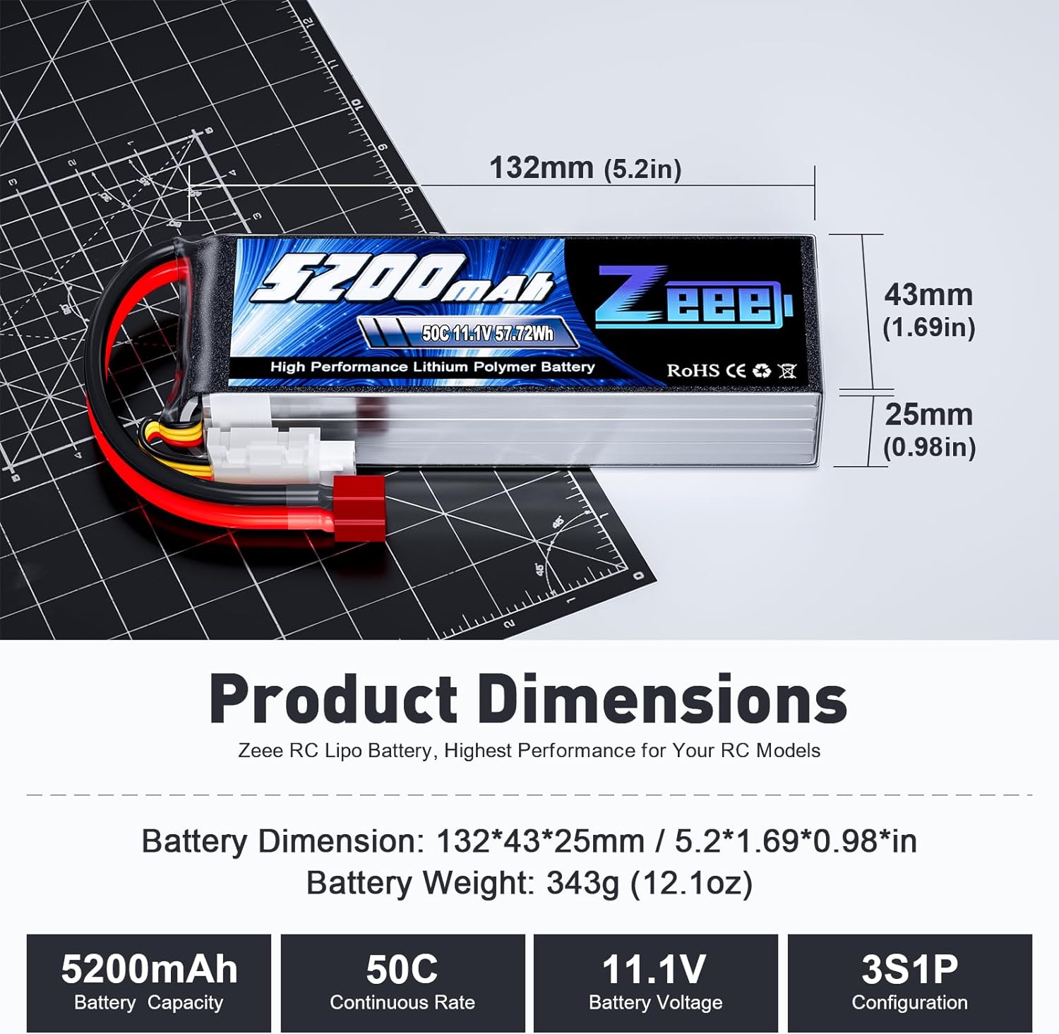 1/2units Zeee 11.1V 50C 5200mA - Drone Controller Hood recension och pris